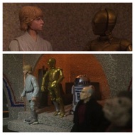 Luke and Threepio look at each other, silently gather the courage to enter the smoke-filled cantina. As they cross the threshold, a quiet alarm sounds. #starwars #anhwt #toyshelf